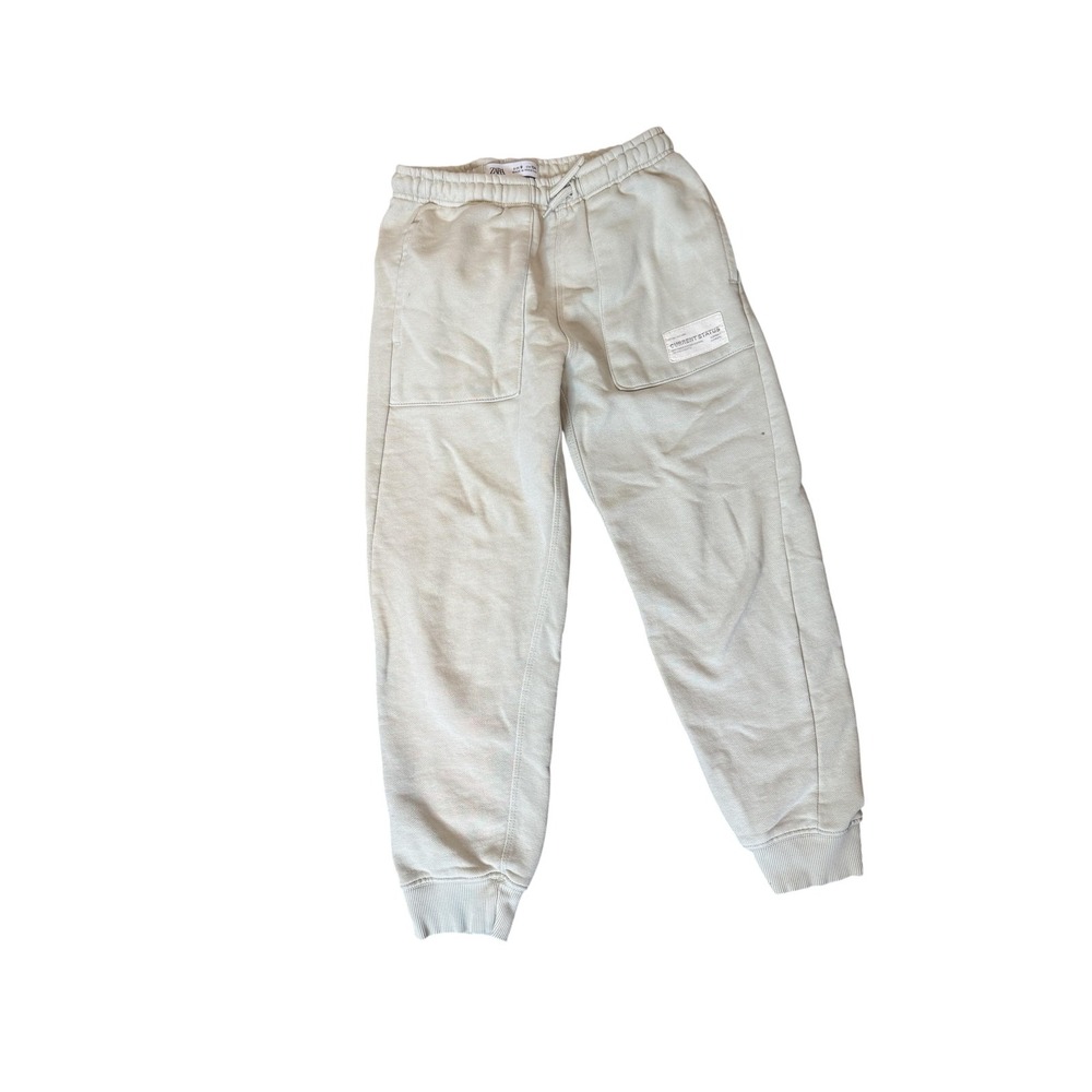 Zara Jogger Pants Kids 9 Beige Drawstring Current Status Patch Pocket Sweatpants